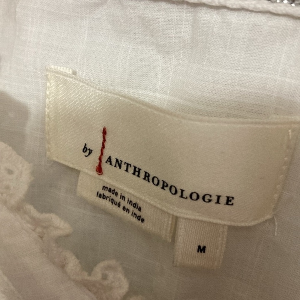 Anthropologie White Buttoned Embellished Blouse Mandarin Collar, Size Medium - Picture 5 of 10